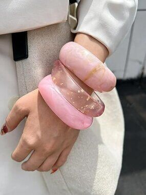 3 Large Chunky Acrylic Bangles Bracelets PINK Thick‎ Statement bangle Set